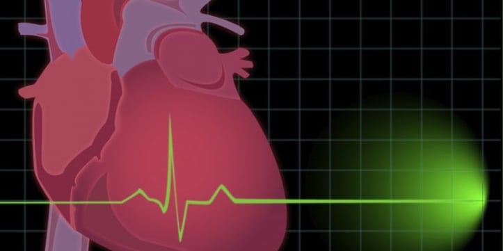 Graphic of a heart with green heart rate line