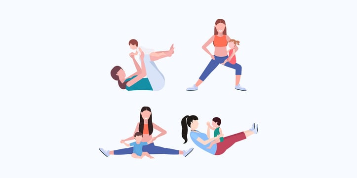 Graphic of moms exercises with their children